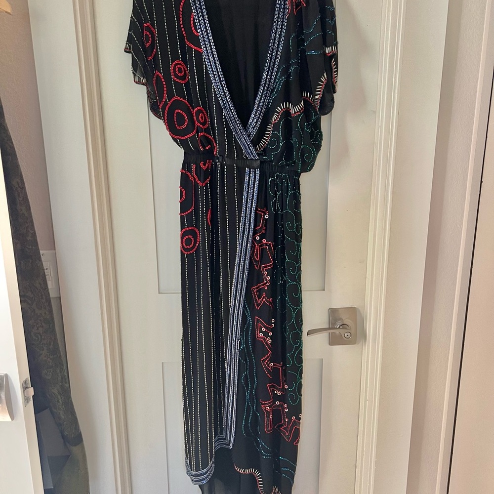 Vintage Fabrice 80’s-90’s one of a kind beaded silk wrap Asymmetrical Dress. EUC